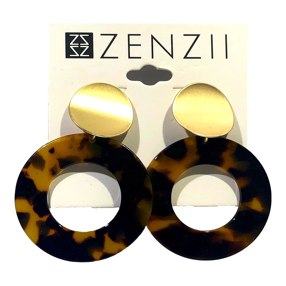 Zenzii Gold and Tortoise Drop Hoop Earrings